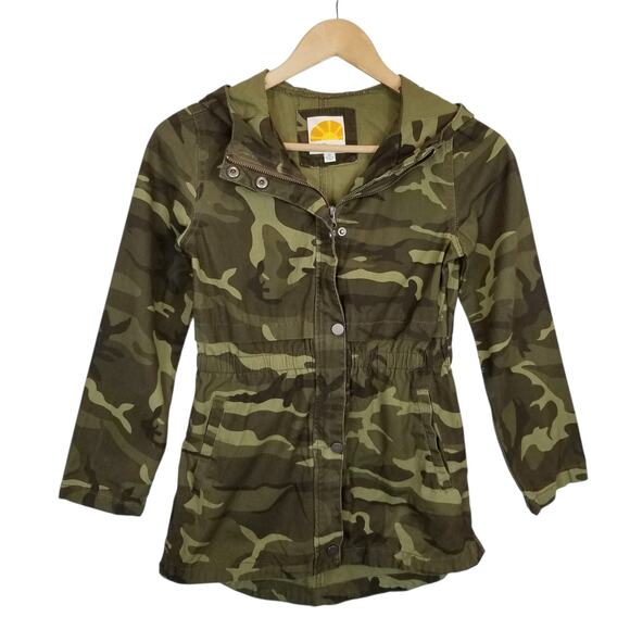 C&C California Girls Camo Zip Front Hooded Utility Jacket Green Size 10 - Picture 1 of 7